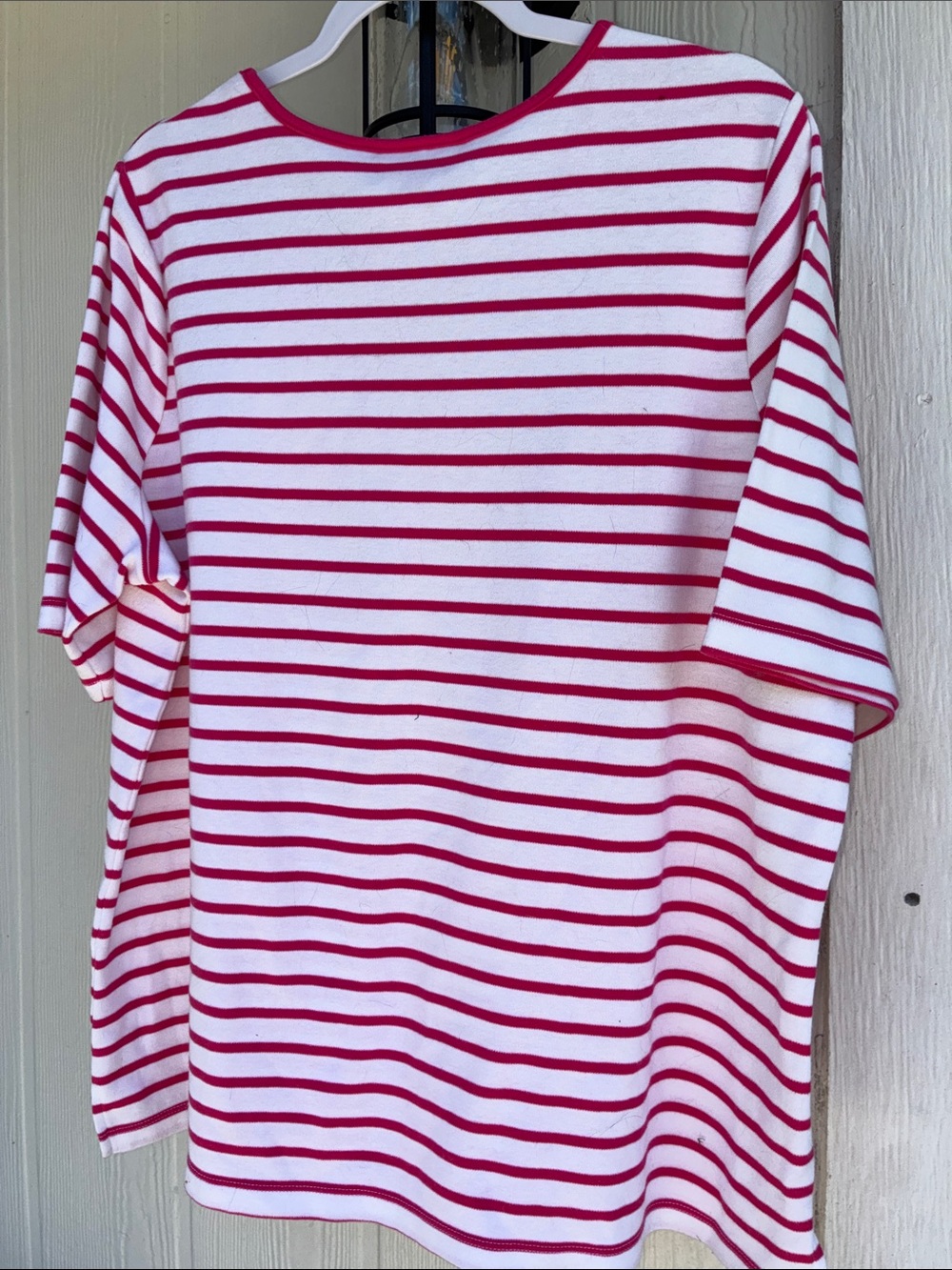 Quacker Factory Sequins Palm Tree Striped Tee - Picture 2 of 6